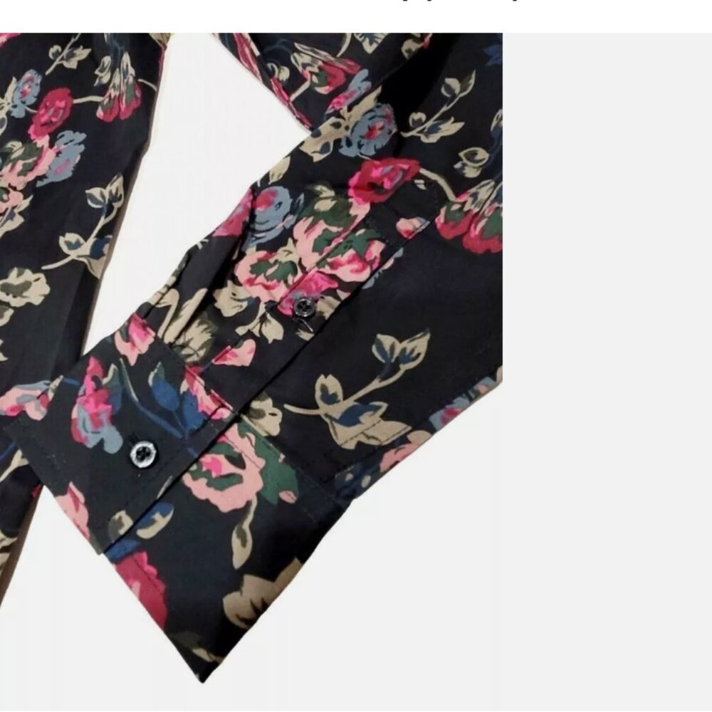 Chaps Women's Button-Up Floral Blouse, Black Size M - Picture 3 of 4